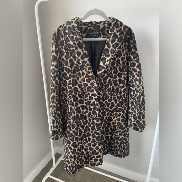 River Island Cheetah Print Pea Coat - Size XL - Picture 2 of 3